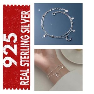 🐘 925 Sterling Silver Moon & Star Diamond Bracelet